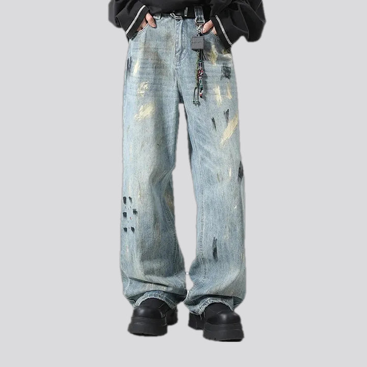 Medium rise painted street style men's jeans