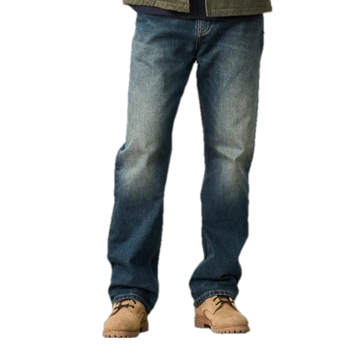 Dark Faded Street Style Men's Jeans - Dark Blue