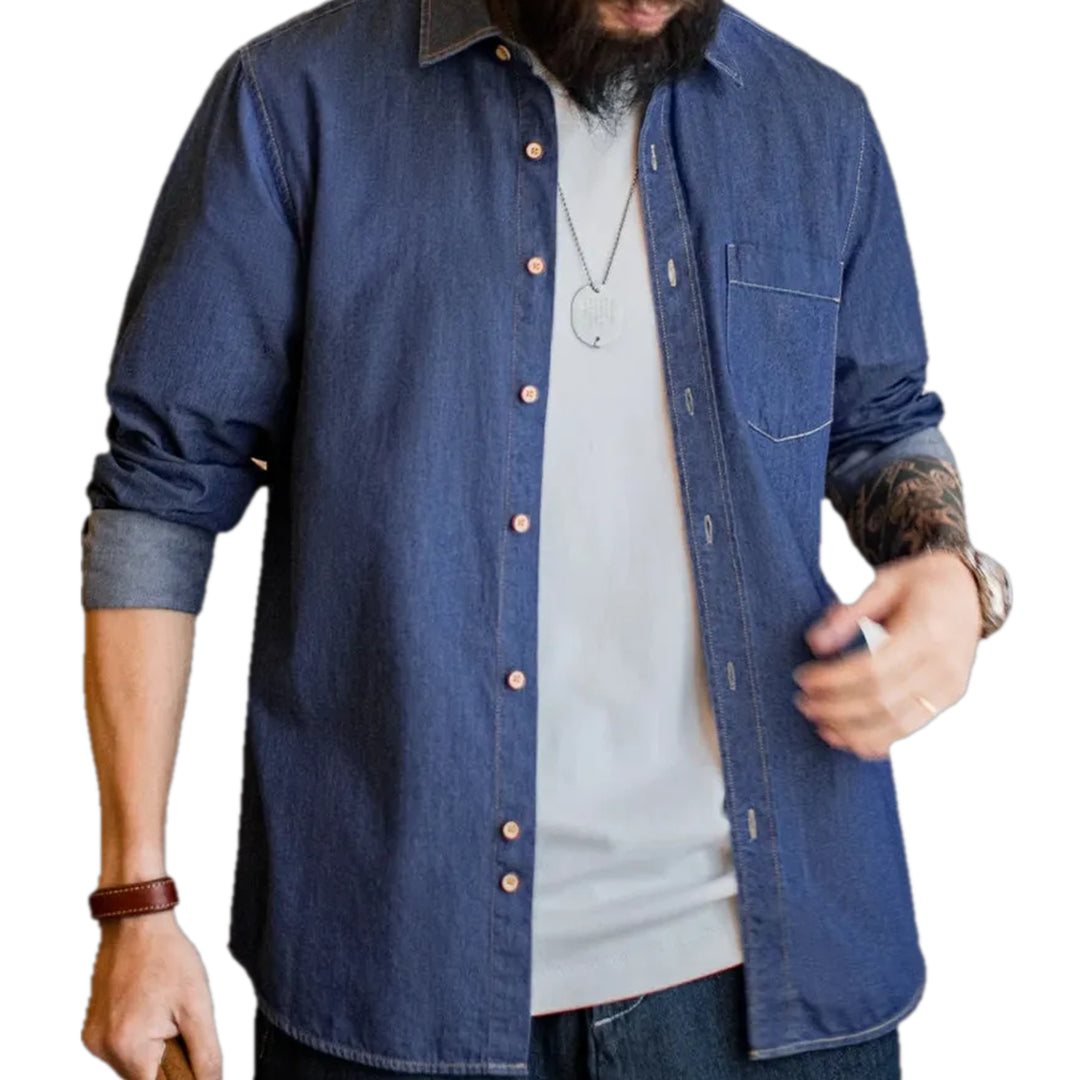 Regular Fit Casual Men's Jean Shirt - Blue