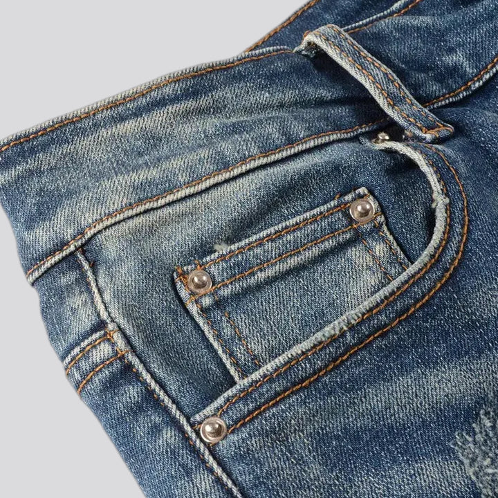 Mid-waist ripped stretchable skinny jeans for men