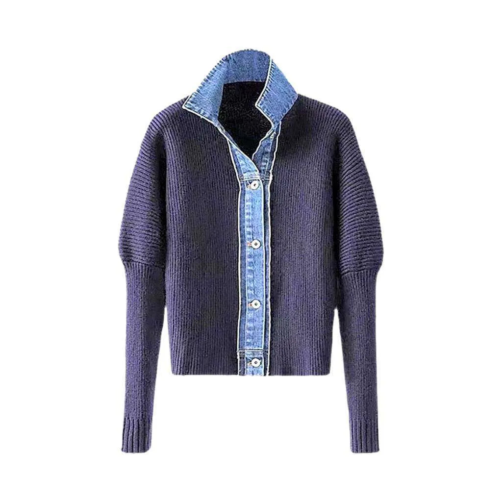 Mixed-fabrics oversized denim jacket
 for ladies