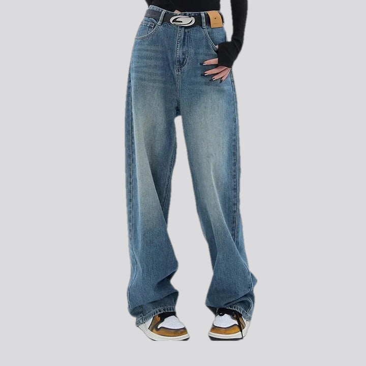 Whiskered baggy women's jeans